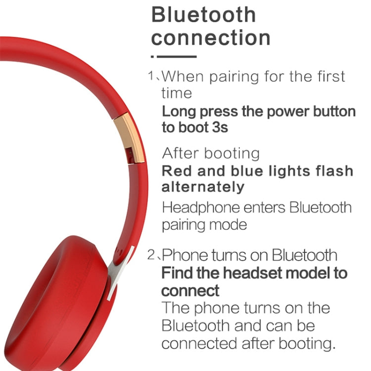 Jeux informatiques Casque de sport pliable sans fil Bluetooth V5.0 avec microphone (rouge)