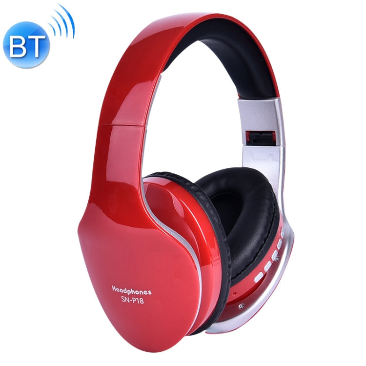 SN-P18 Foldable Wireless Bluetooth 4.0 Headphones with Microphone Support TF Card (Red)