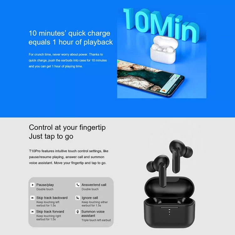 Écouteurs intra-auriculaires d'origine Xiaomi QCY T10 PRO Bluetooth 5.2 HiFi Écouteurs Pop-Up Maring (Blanc)