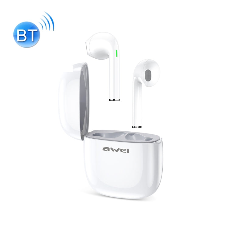 awei T28 Bluetooth V5.0 Ture Wireless Sports Headphones with Charging Case (White)