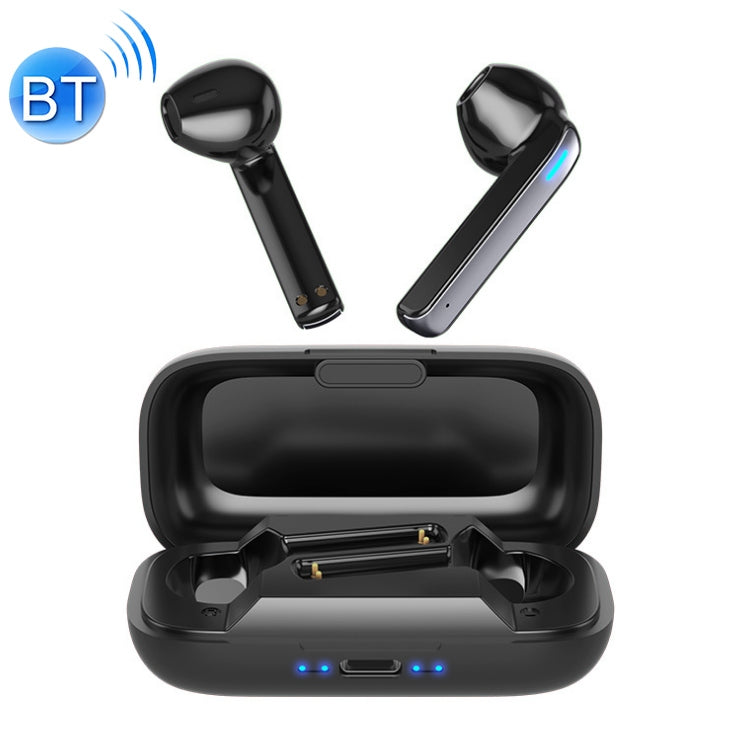 Auricular Bluetooth SEMI-IN-EAR BQ02 TWS con la caja de Carga y la luz indicadora admite llamadas HD y asistente de voz Inteligente (Negro)