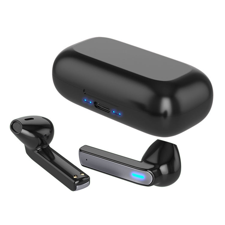 Auricular Bluetooth SEMI-IN-EAR BQ02 TWS con la caja de Carga y la luz indicadora admite llamadas HD y asistente de voz Inteligente (Negro)
