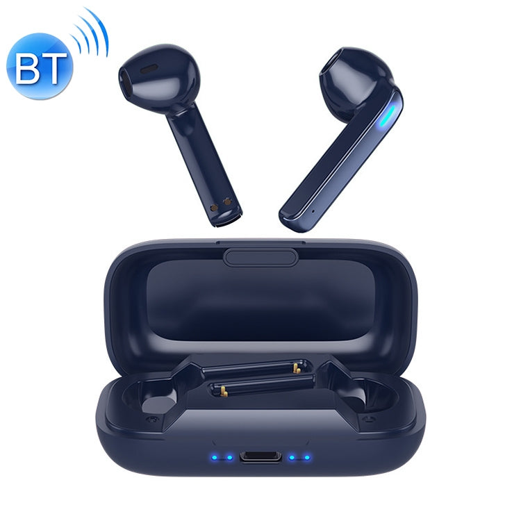 Auricular Bluetooth BQ02 TWS SEMI-IN-EAR con la caja de Carga y la luz indicadora admite llamadas HD y asistente de voz Inteligente (Azul)