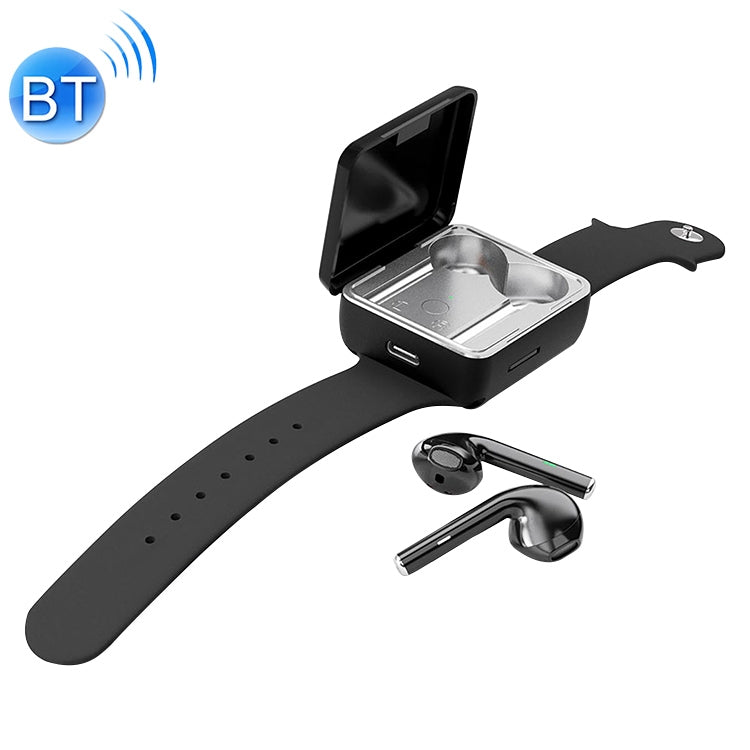 U5 TWS Wats Style Wireless Sports Bluetooth Auricular con caja de Carga Tarjeta de soporte Táctil y TF (Negro)