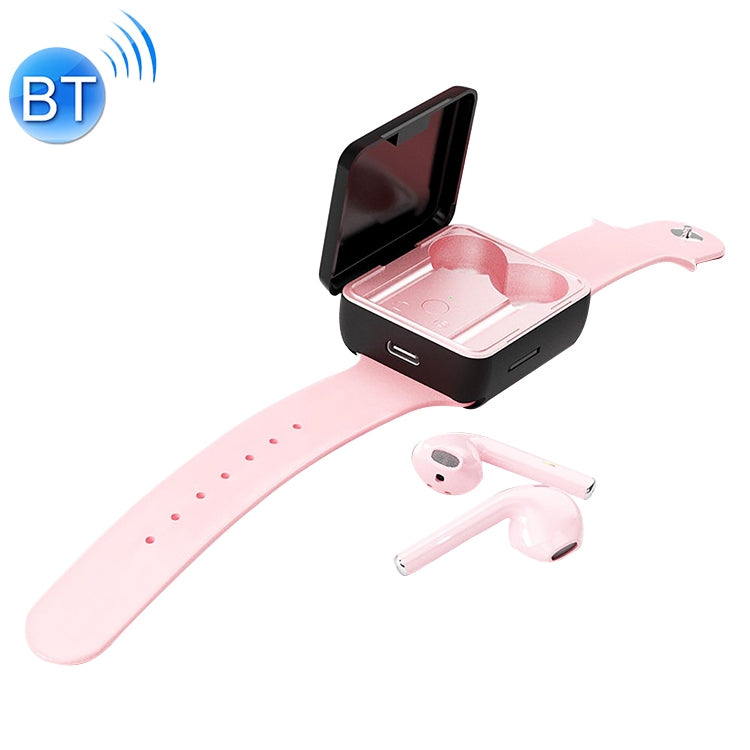 U5 TWS Watch Style Wireless Sports Bluetooth Earphone with Charging Box Support Touch and TF Card (Pink)