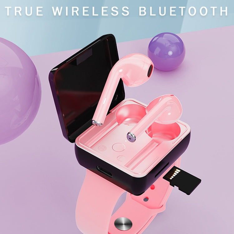 U5 TWS Watch Style Wireless Sports Bluetooth Earphone with Charging Box Support Touch and TF Card (Pink)