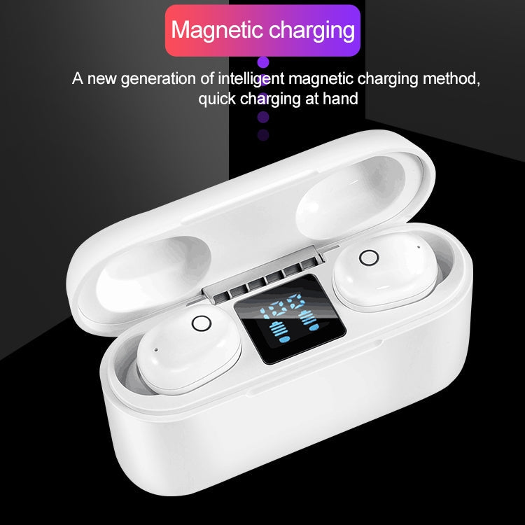 Dt-18 Wireless Two-Ear Bluetooth Headphones with 2000mAh Charging Cabin and Intelligent Magnetic Suction and Touch Charging (White)