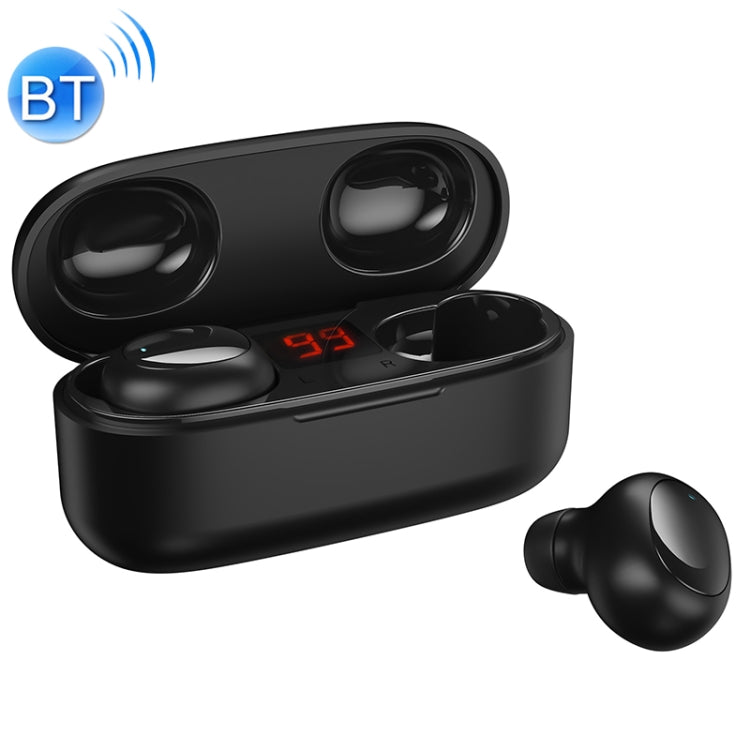 WK V5 TWS 9D Stereo Sound Effects Bluetooth 5.0 Touch Wireless Bluetooth Earphone with LED Display Power and Charging Box Support Calls (Black)