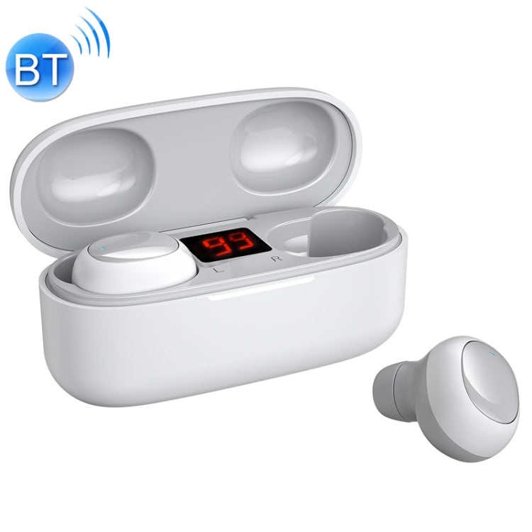 WK V5 TWS 9D Stereo Sound Effects Bluetooth 5.0 Touch Wireless Bluetooth Earphone with LED Display Power and Charging Box Support Calls (White)