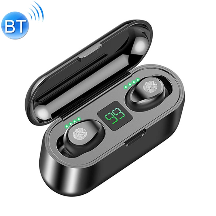 F9 TWS V5.0 Touch Control Bi-Ear Wireless Bluetooth Headphones with Charging Case and Digital Display