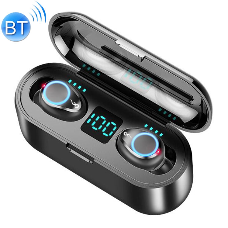 F9 TWS V5.0 Touch Control Bi-Ear Wireless Bluetooth Headphones with Breathing Light and Digital Display