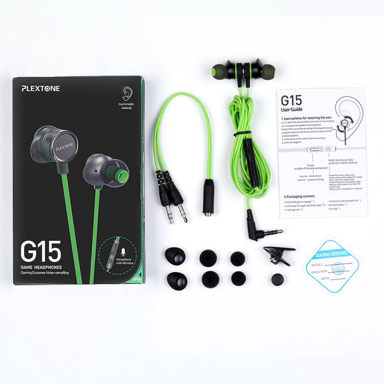 Plextone G15 Auriculares para juegos de 3.5 mm Stereo Magnético con Cable en la Oreja y Micrófono (verde)