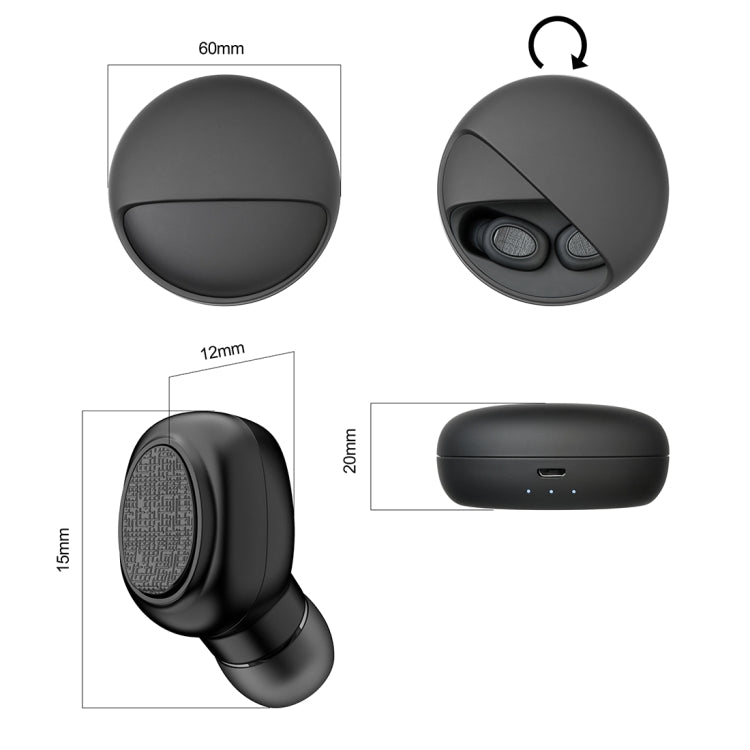 YH-03 TWS V5.0 Wireless Bluetooth Stereo Headphones with Charging Case Support Voice Assistant (Black)