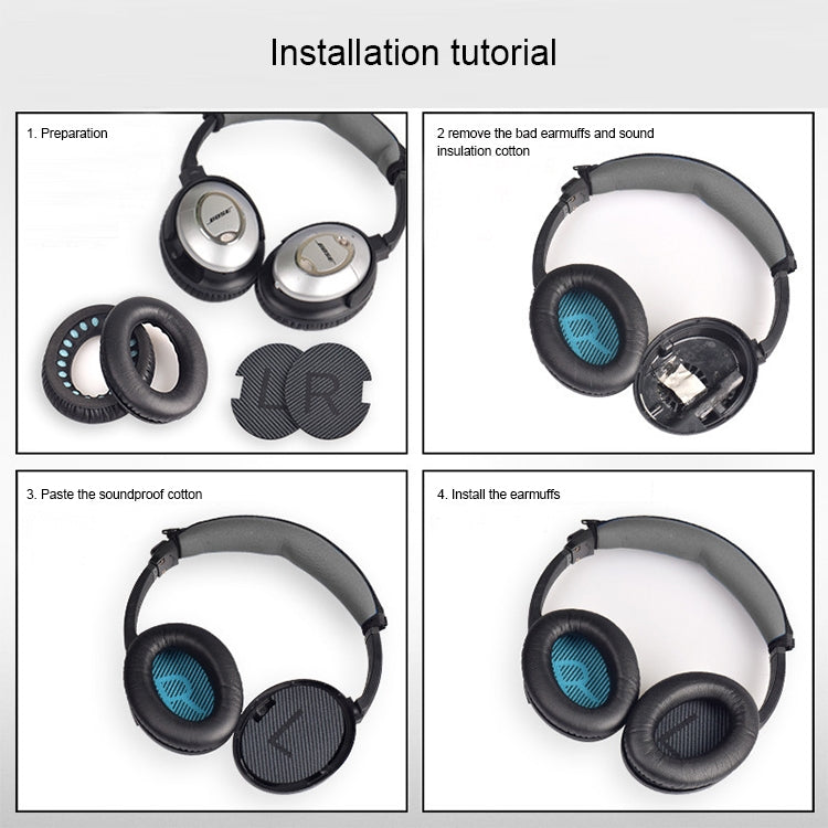 Soft Earmuff Headphone Cover with LR Cotton for BOSE QC2 / QC15 / AE2 / QC25 / QC35 (Black)