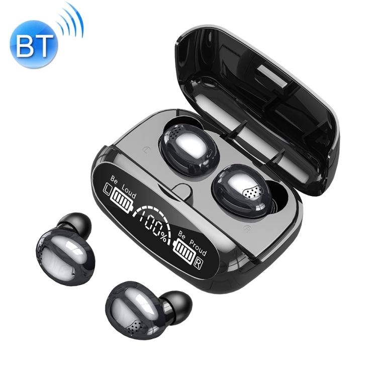M32 IPX7 Electroplating Mirror Bluetooth Earphone with LED Display and Smart Touch (Black)