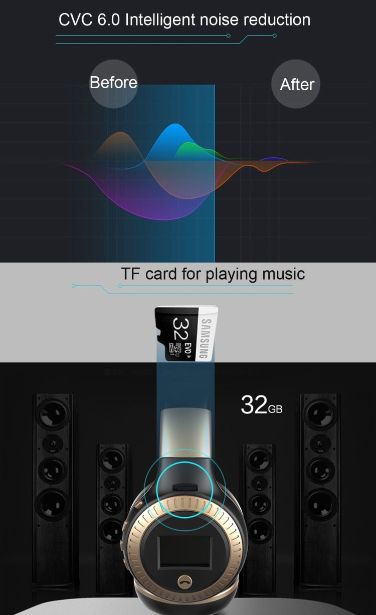 Auriculares de música Stereo Bluetooth de Zelot B19 con Pantalla para iPhone Galaxy Huawei Xiaomi LG HTC y otros Teléfonos Inteligentes (Negro)