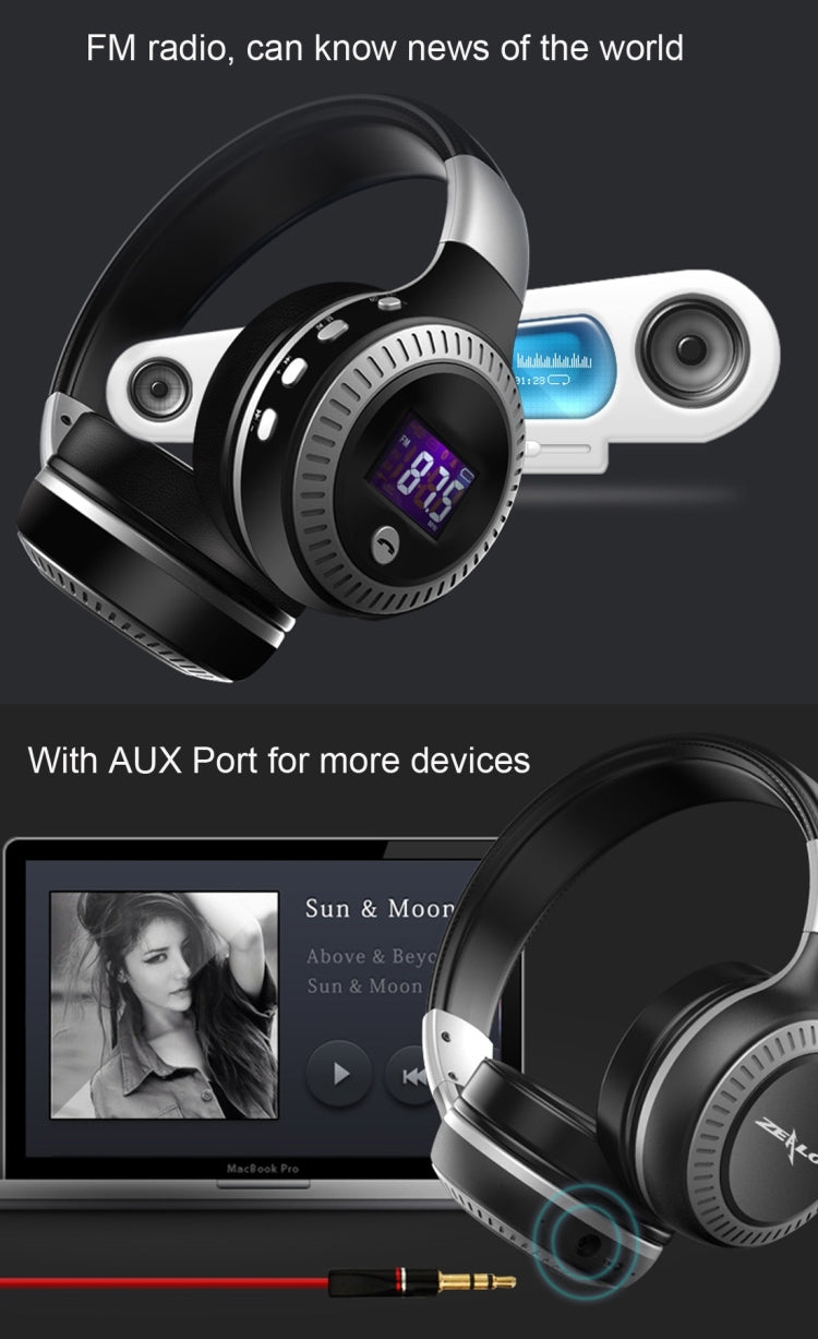 Auriculares de música Stereo Bluetooth de Zelot B19 con Pantalla para iPhone Galaxy Huawei Xiaomi LG HTC y otros Teléfonos Inteligentes (Blanco)