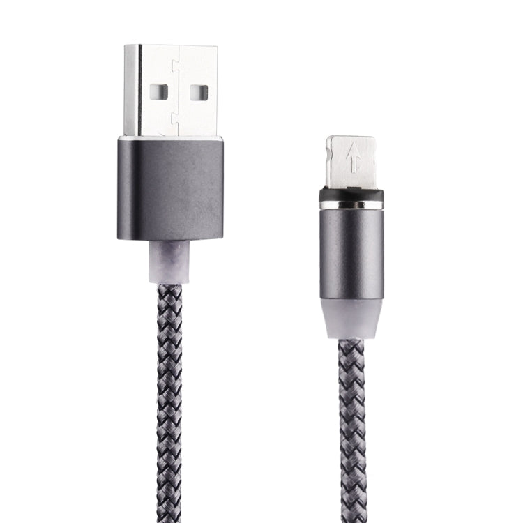 Rotación de 360 grados 8 Pin a USB 2.0 Estilo de tejido Cable de Carga Magnético con indicador LED longitud del Cable: 1m (Gris)