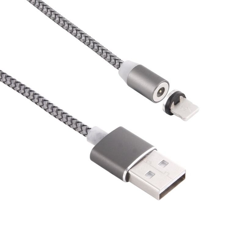 360 Degree Rotation 8 Pin to USB 2.0 Weave Style Magnetic Charging Cable with LED Indicator Cable length: 1m (Gray)