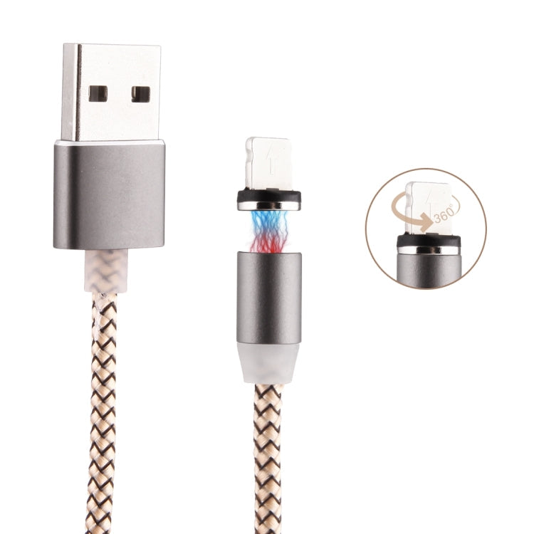 Rotación de 360 grados 8 Pin a USB 2.0 Estilo de tejido de tejido Cable de Carga Magnético con indicador LED longitud del Cable: 1m (Oro)