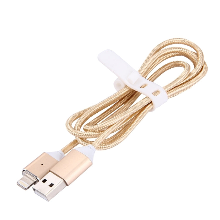 1M Estilo tejido 2.4A 8 Pin a USB Sync Sync Cable Cable de magnetismo de metal Inteligente (Oro)