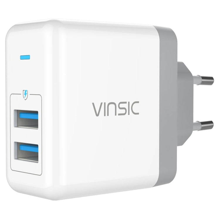 Vinsic 24W 5V 4.8A Portable Output Dual Smart USB Ports Adapter Wall Charger Smart ID Travel Adapter For iPhone Galaxy Huawei Xiaomi LG HTC and Other Smartphones EU Plug