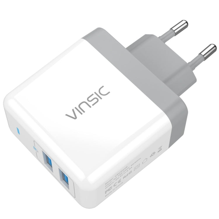 Vinsic 24W 5V 4.8A Portable Output Dual Smart USB Ports Adapter Wall Charger Smart ID Travel Adapter For iPhone Galaxy Huawei Xiaomi LG HTC and Other Smartphones EU Plug