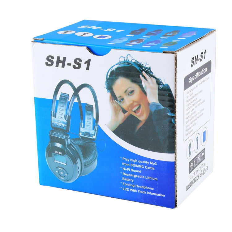 SH-S1 Foldable HiFi Stereo Wireless Sports Headphones with LCD Screen to Show Track Information and SD / TF Card for Smartphones and iPad and Laptops and Notebooks and MP3 or Other Audio Devices (Black)