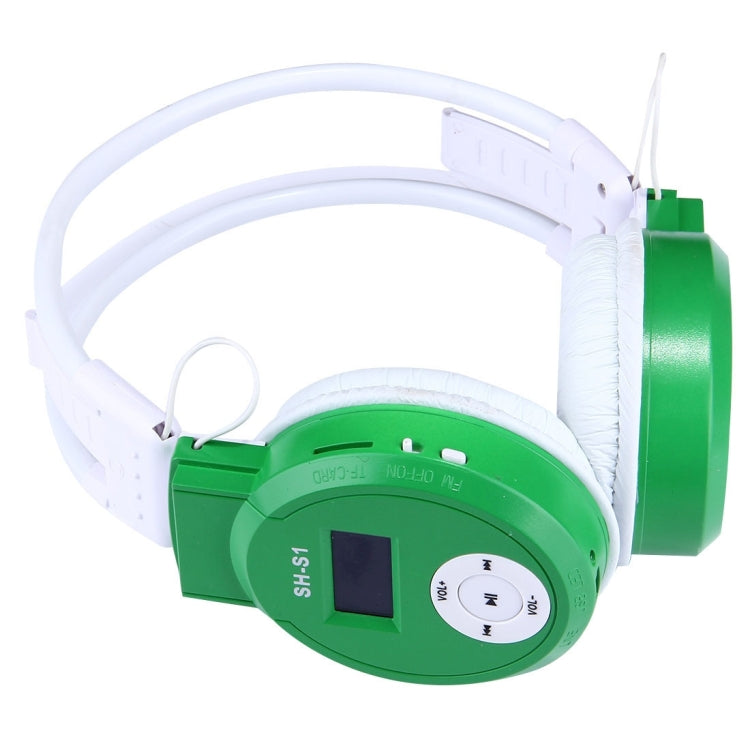 Auriculares Deportivos Inalámbricos HiFi Stereo plegables SH-S1 con Pantalla LCD para mostrar información de pista y Tarjeta SD / TF Para Teléfonos Inteligentes y iPad y Portátiles y Portátiles y MP3 u otros dispositivos de Audio (verde)