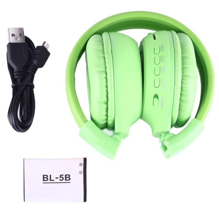 BS-N65 Auriculares Inalámbricos Stereo HiFi plegables con Diadema con Pantalla LCD y ranura para Tarjeta TF y luz indicadora LED y función FM (verde)