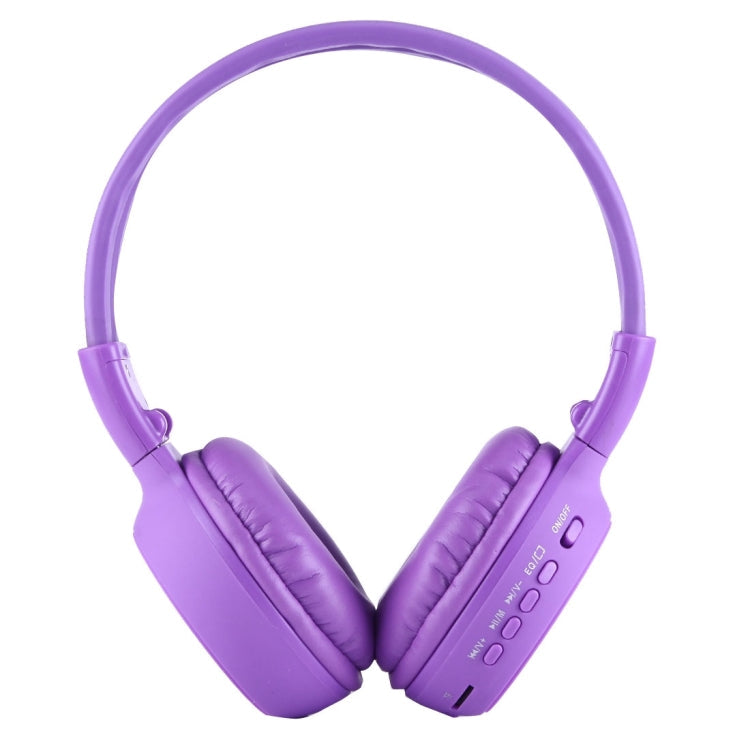 BS-N65 Foldable Wireless Stereo HiFi Headphones with Headband with LCD Display and TF Card Slot and LED Indicator Light and FM Function (Purple)