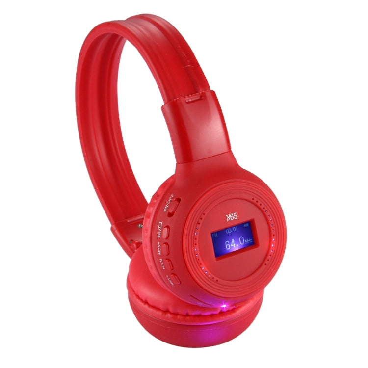 BS-N65 Auriculares Inalámbricos Stereo HiFi plegables con Diadema con Pantalla LCD y ranura para Tarjeta TF y luz indicadora LED y función FM (Rojo)