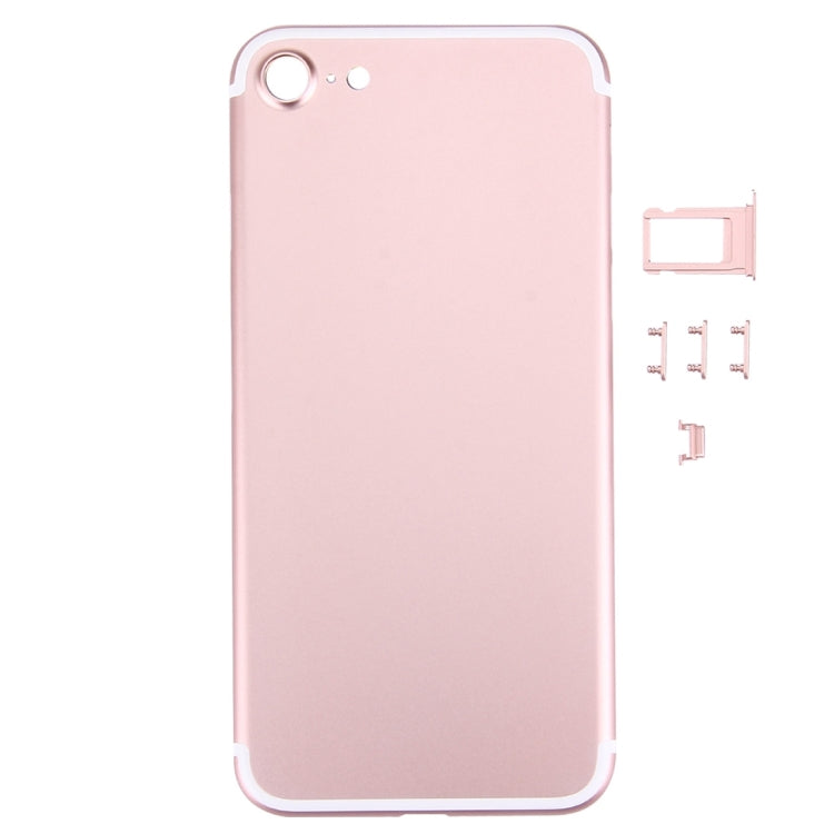 5 en 1 pour iPhone 7 (couvercle de la batterie + plateau de carte + touche de contrôle du volume + bouton d'alimentation + touche de vibreur de l'interrupteur muet) Couvercle du boîtier complet (or rose)