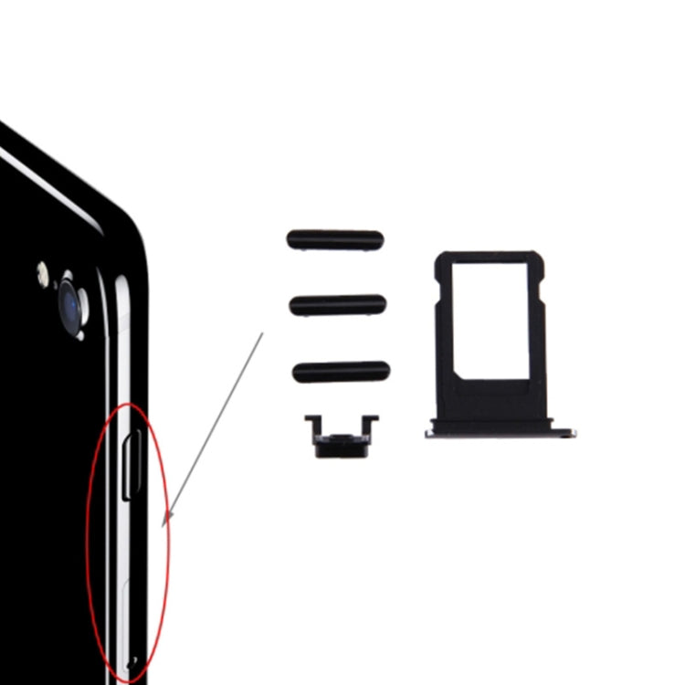 Bandeja de Tarjeta + Tecla de Control de Volumen + Botón de Encendido + Tecla Vibradora con interruptor de Silencio Para iPhone 7 (Negro)