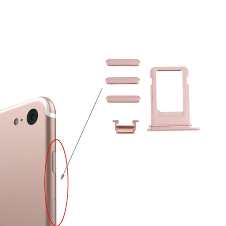 Plateau de carte + touche de contrôle du volume + bouton d'alimentation + touche vibreur avec interrupteur muet pour iPhone 7 (or rose)
