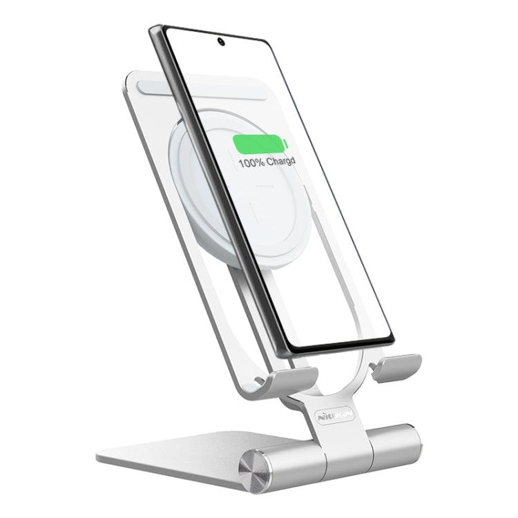 Nillkin 2 en 1 15 W PoweHold Mini soporte vertical plegable desmontable para Teléfono Móvil con Cargador Inalámbrico (Plateado)