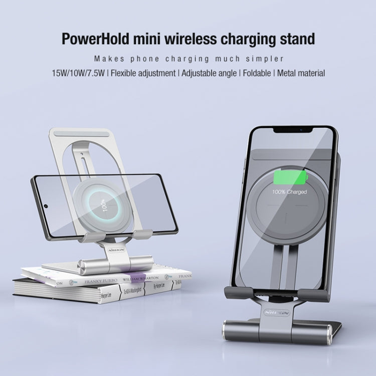 Nillkin 2 en 1 15W PowerHold Mini support vertical pliable détachable pour téléphone portable avec chargeur sans fil (gris foncé)
