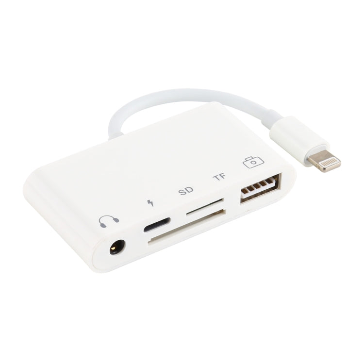 HUB 5 en 1 8 broches vers USB + USB-C / Type-C + Écouteur 3,5 mm + Lecteur de carte SD + TF pour MacBook PC Smartphones portables