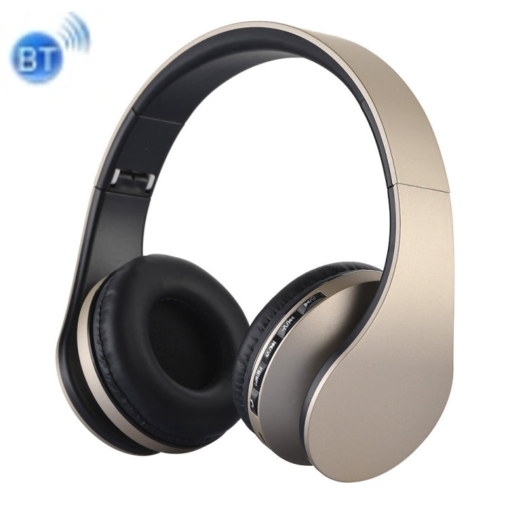 BTH-811 Foldable Stereo Wireless Bluetooth Headphones with MP3 Player FM Radio for Xiaomi iPhone iPad iPod Samsung HTC Sony Huawei and Other Audio Devices (Gold)