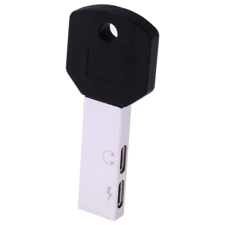 RC16 Dual 8 Pin Female to 8 Pin Male Key Shape Mini Portable Audio and Charging Adapter (White)