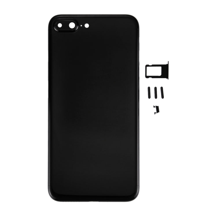 6 en 1 pour iPhone 7 Plus (couvercle de batterie + plateau de carte + touche de contrôle du volume + bouton d'alimentation + interrupteur de sourdine touche de vibration + signal) couvercle de boîtier complet (noir de jais)