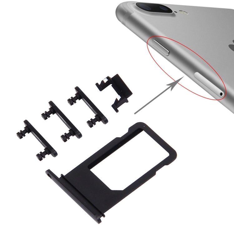 Plateau de carte + touche de contrôle du volume + bouton d'alimentation + touche vibreur avec interrupteur muet pour iPhone 7 Plus (noir)