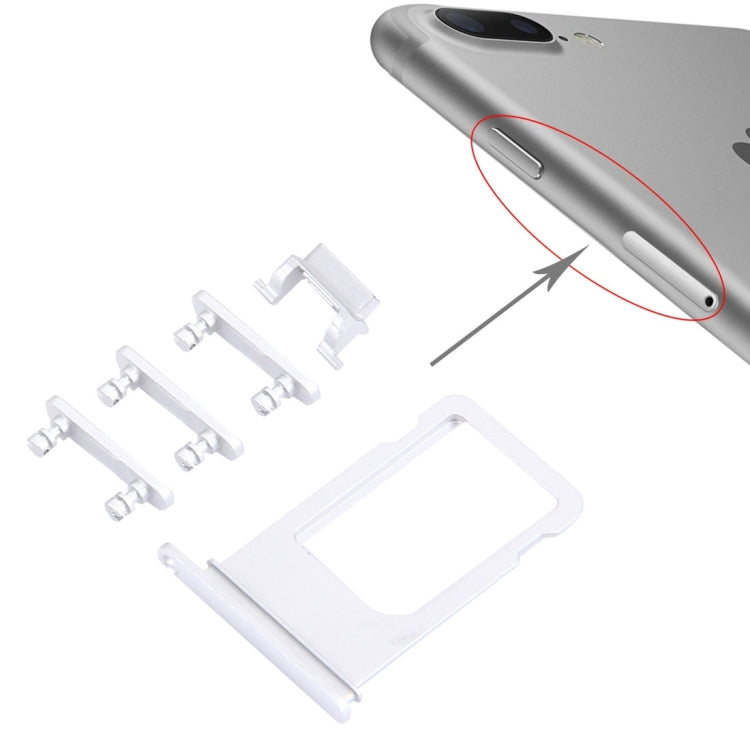 Plateau de carte + touche de contrôle du volume + bouton d'alimentation + touche vibreur avec interrupteur muet pour iPhone 7 Plus (Argent)
