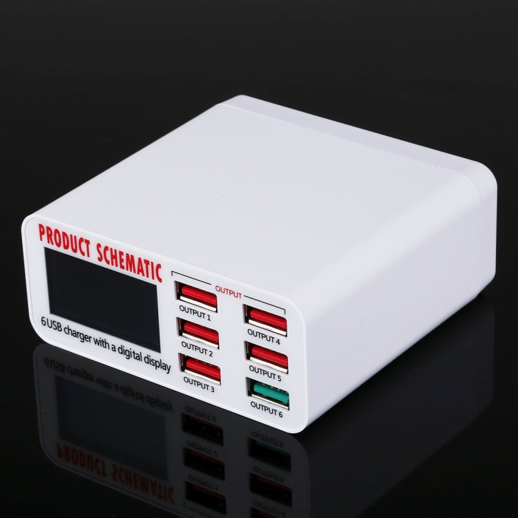 896 40W QC 3.0 6 Port USB Fast Charger with LCD Digital Display EU Plug (White)