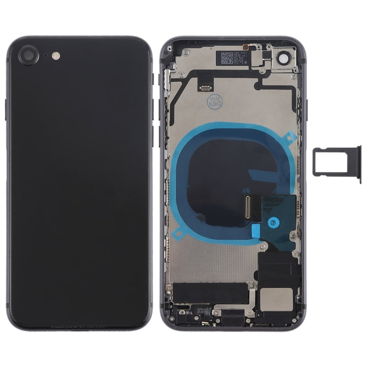 Battery Back Cover Assembly with Side Keys Vibrator Loudspeaker and Power Button + Volume Button Flex Cable and Card Tray for iPhone 8 (Black)