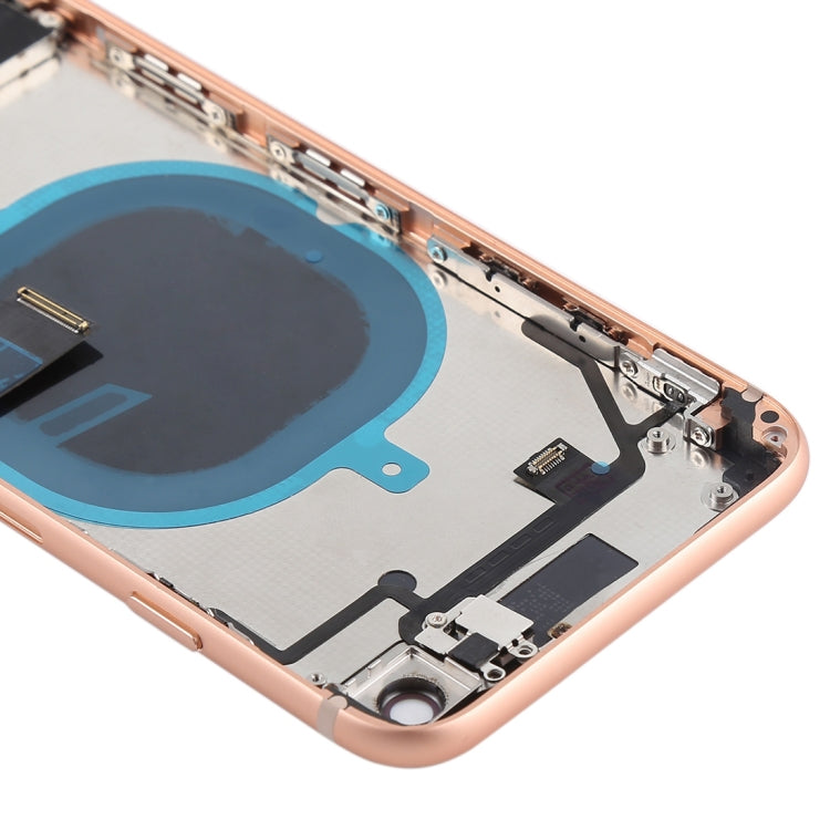 Battery Back Cover Assembly with Side Keys Vibrator Speaker and Power Button + Volume Button Flex Cable and Card Tray for iPhone 8 (Rose Gold)