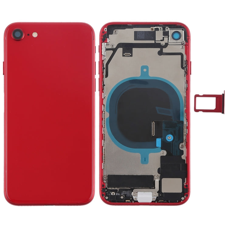 Battery Back Cover Assembly with Side Keys and Vibrator and Speaker and Power Button + Volume Button Flex Cable and Card Tray for iPhone 8 (Red)