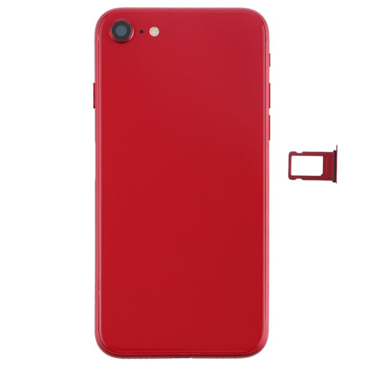 Conjunto de Tapa Trasera de Batería con Teclas Laterales y Vibrador y Altavoz y Botón de Encendido + Botón de Volumen Cable Flex y Bandeja de Tarjeta Para iPhone 8 (Rojo)
