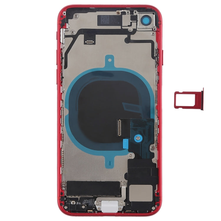 Battery Back Cover Assembly with Side Keys and Vibrator and Speaker and Power Button + Volume Button Flex Cable and Card Tray for iPhone 8 (Red)