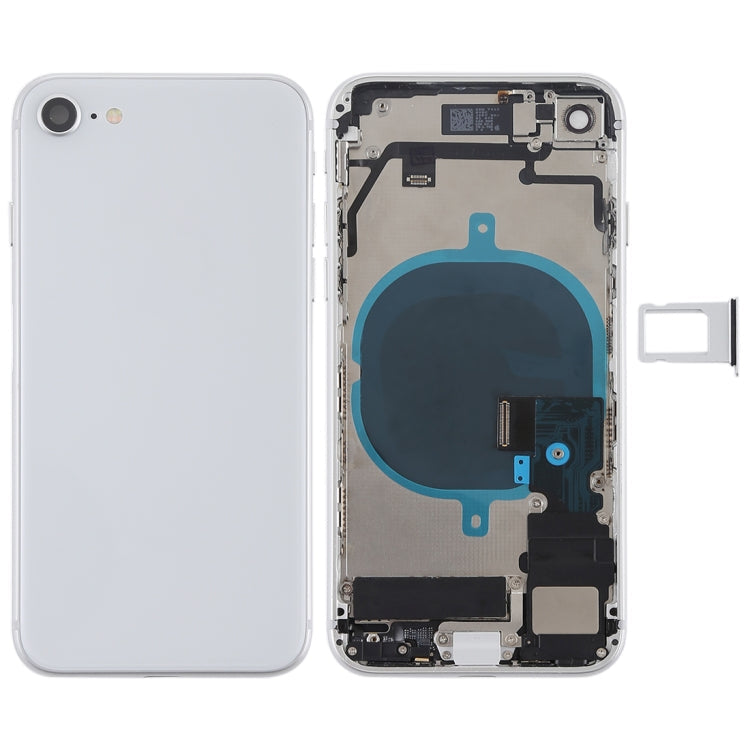 Battery Back Cover Assembly with Side Keys Vibrator Loudspeaker and Power Button + Volume Button Flex Cable and Card Tray for iPhone 8 (Silver)